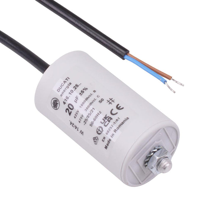 20uF Motor Run Prewired Capacitor Metallised Polypropylene 425V