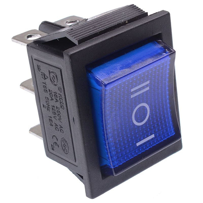Blue On-Off-On illuminated Rectangle Rocker Switch DPDT 230V