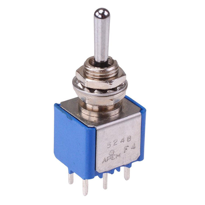 5248A APEM On-Off-(On) Momentary 6.35mm Miniature Toggle Switch DPDT 4A 30VDC
