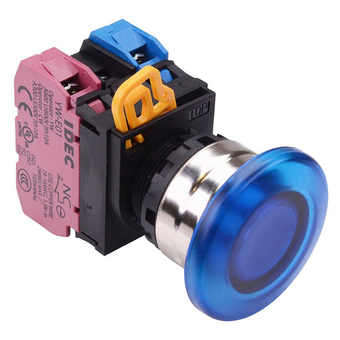 YW4L-A4E11Q4S Blue 24V illuminated 22mm Metal Bezel Mushroom Maintained Push Button Switch 1NO-1NC IP65 IDEC