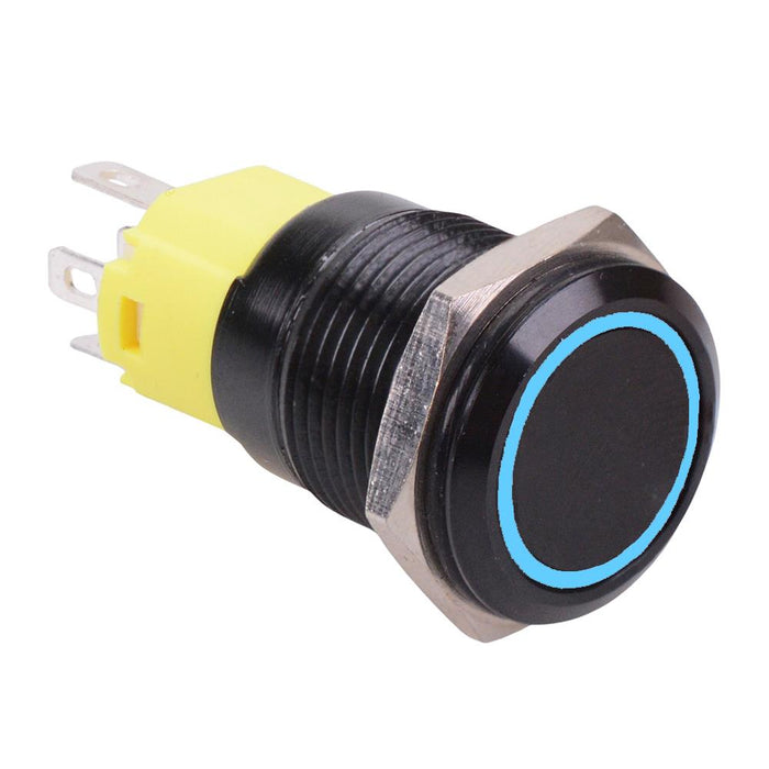 Blue LED On-(On) Momentary 16mm Black Vandal Resistant Push Button Switch SPDT