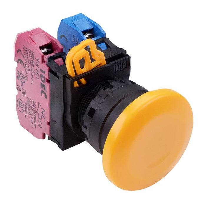 IDEC Yellow 22mm Mushroom Momentary Push Button Switch 1NO-1NC IP65 YW1B-M4E11Y