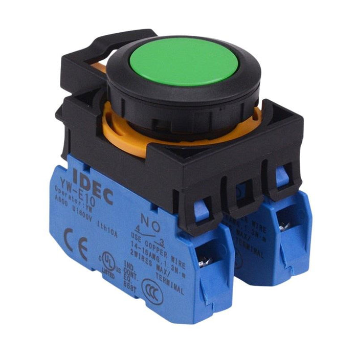 IDEC CW Series Green Maintained Flush Push Button Switch 2NO IP65