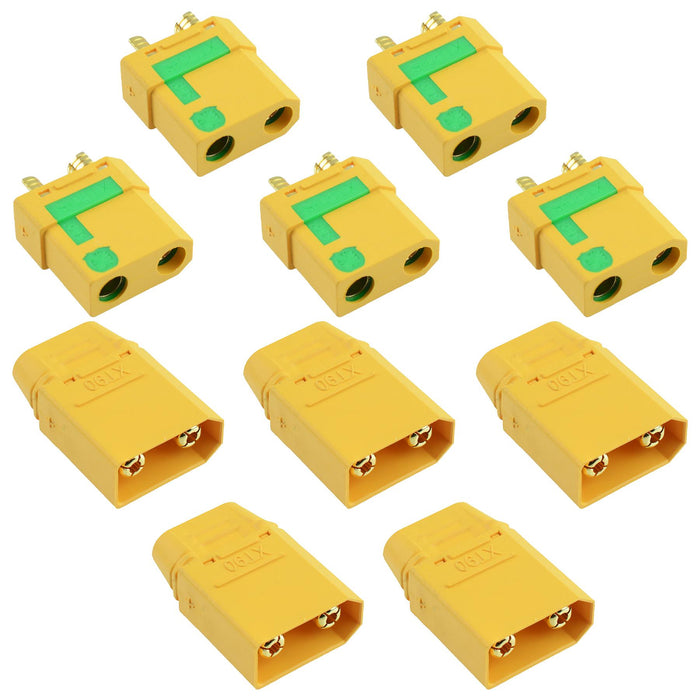 5 Pairs Male + Female Antispark XT90 Gold Plated Connector with Cap 40A Amass