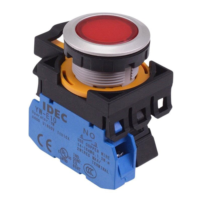 IDEC CW Series Red 12V illuminated Maintained Flush Push Button Switch 1NO IP65